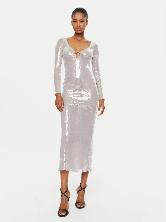 Coctailkleid · Silberfarben · Midi