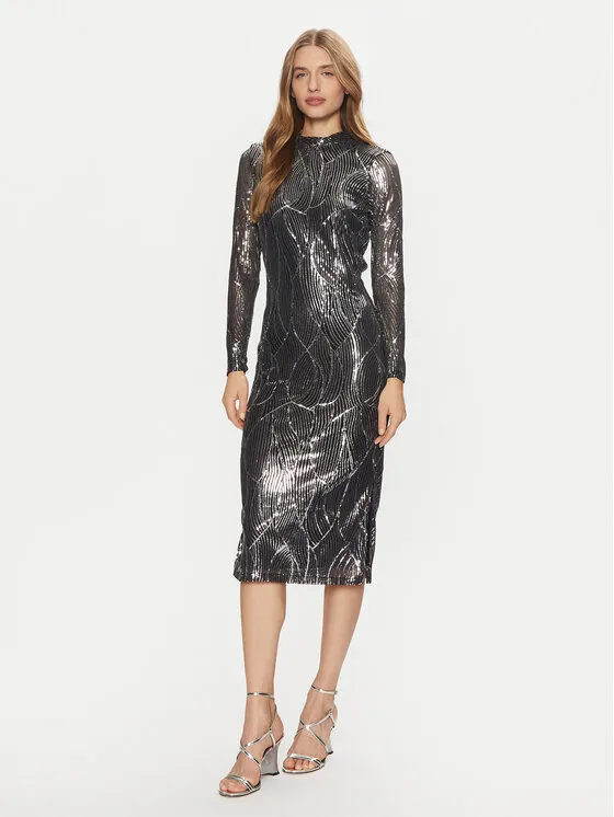 Coctailkleid · Silberfarben · Midi