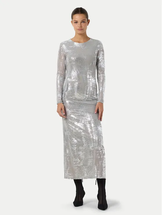 Coctailkleid · Silberfarben · Midi