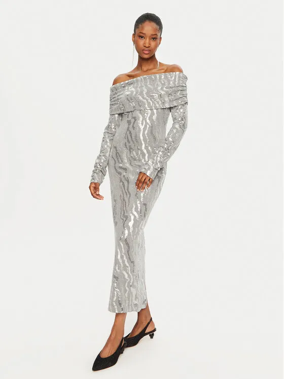 Coctailkleid · Silberfarben · Midi