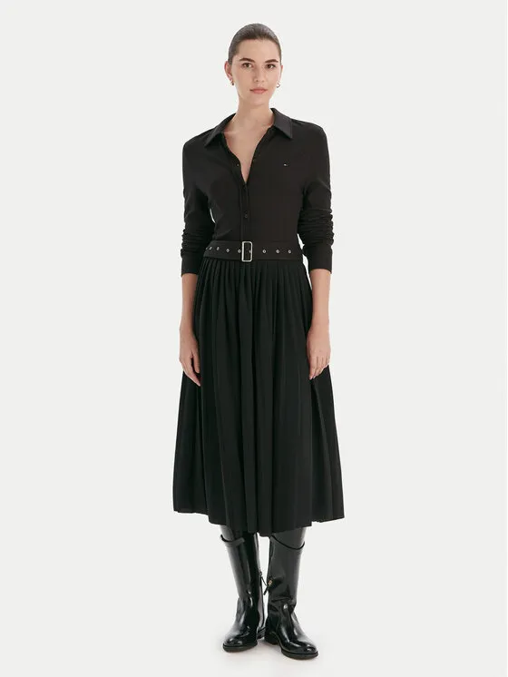 Hemdkleid · Schwarz · Midi