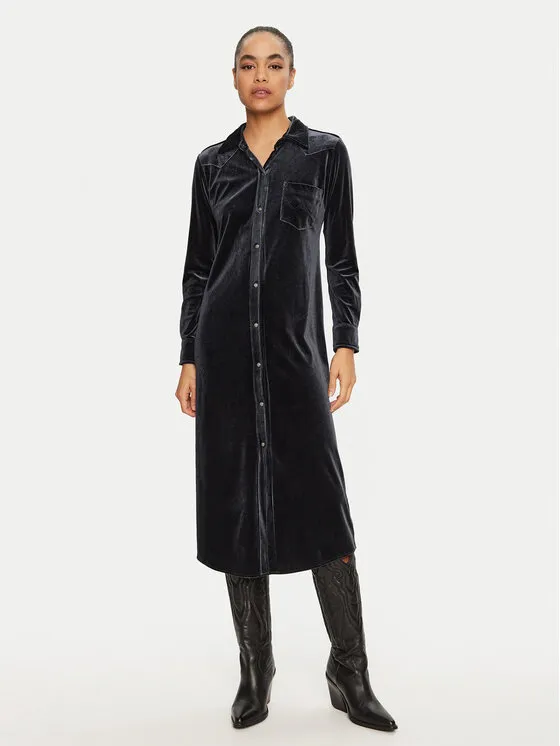 Hemdkleid · Schwarz · Midi