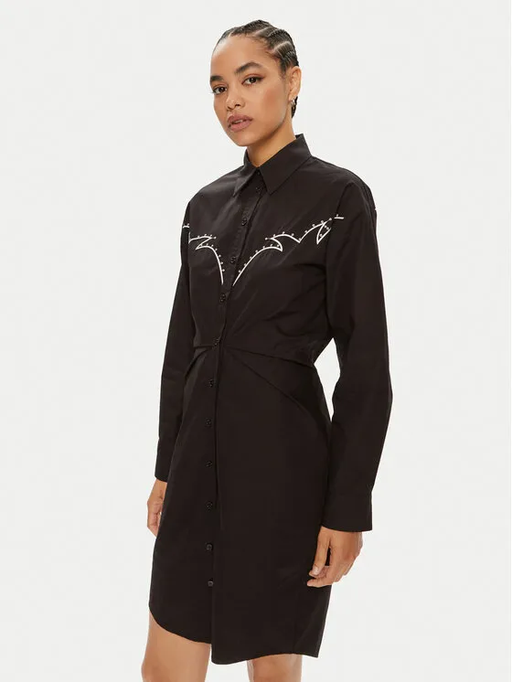 Hemdkleid · Schwarz · Midi