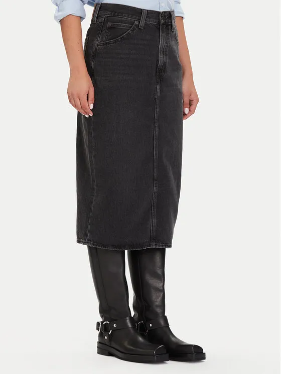 Jeansrock · Schwarz · Midi