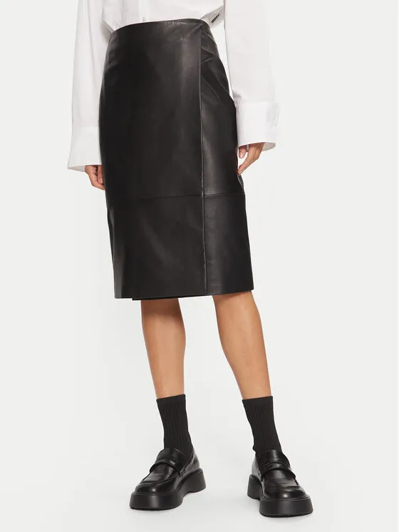 Lederrock · Schwarz · Midi