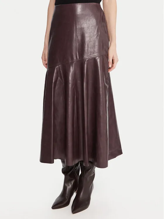 Rock aus Kunstleder · Dunkelrot · Midi