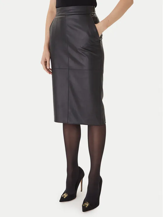 Rock aus Kunstleder · Schwarz · Midi