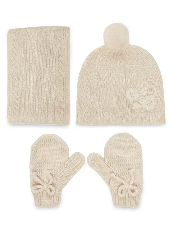 Set Mütze, Loop-Schal und Handschuhe · Beige