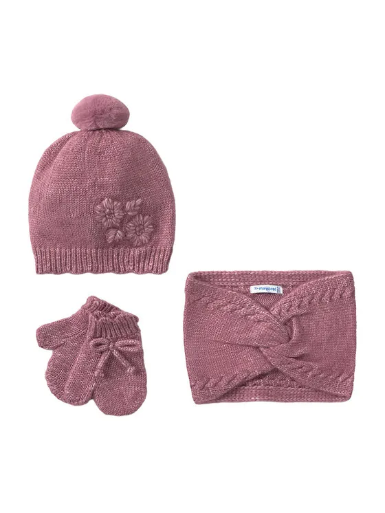 Set Mütze, Loop-Schal und Handschuhe · Rosa