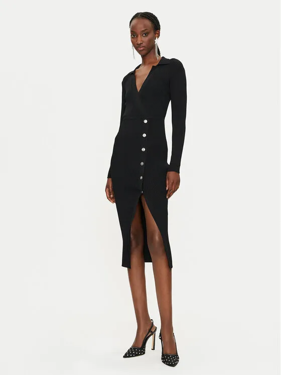 Strickkleid · Schwarz · Midi