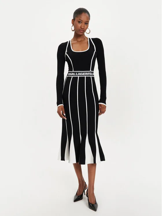 Strickkleid · Schwarz · Midi