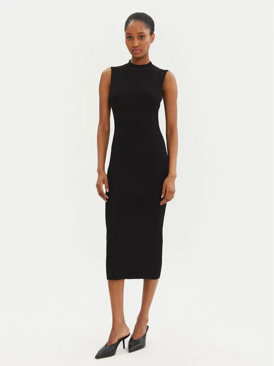 Strickkleid · Schwarz · Midi