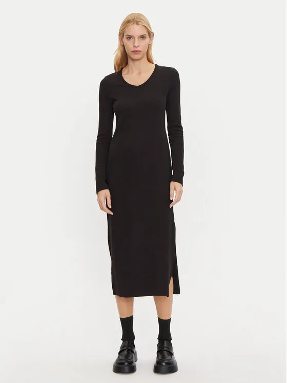 Strickkleid · Schwarz · Midi