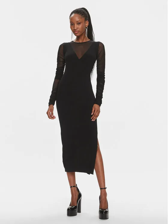 Strickkleid · Schwarz · Midi