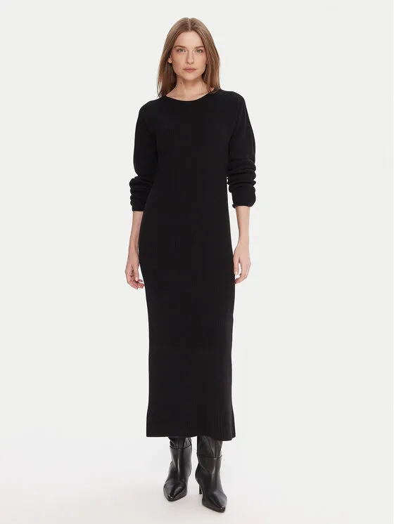 Strickkleid · Schwarz · Midi