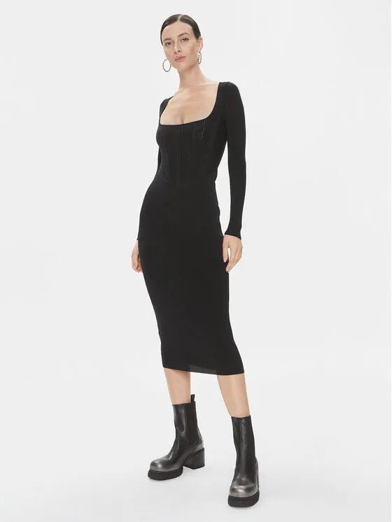 Strickkleid · Schwarz · Midi