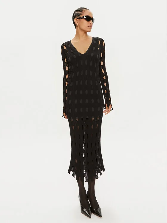 Strickkleid · Schwarz · Midi