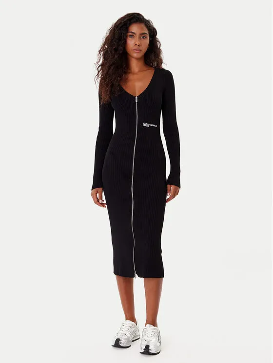 Strickkleid · Schwarz · Midi