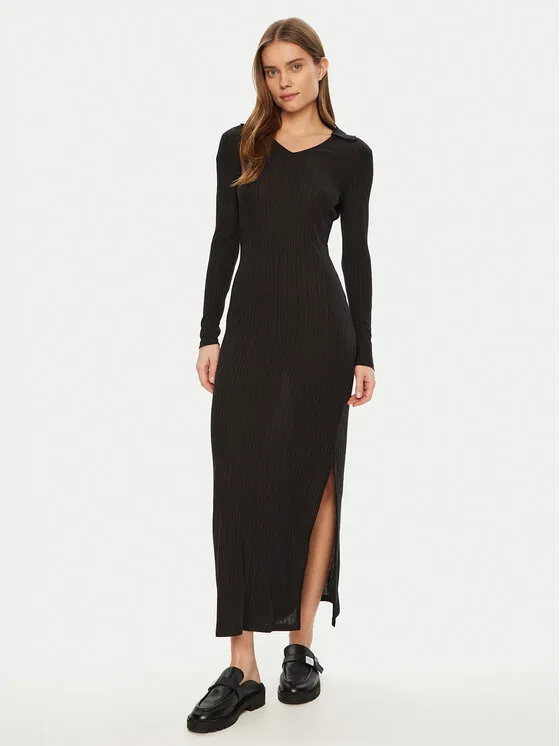 Strickkleid · Schwarz · Midi