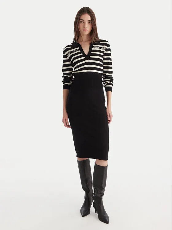 Strickkleid · Schwarz · Midi