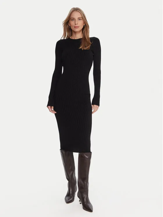 Strickkleid · Schwarz · Midi