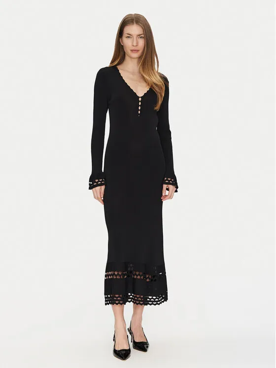 Strickkleid · Schwarz · Midi