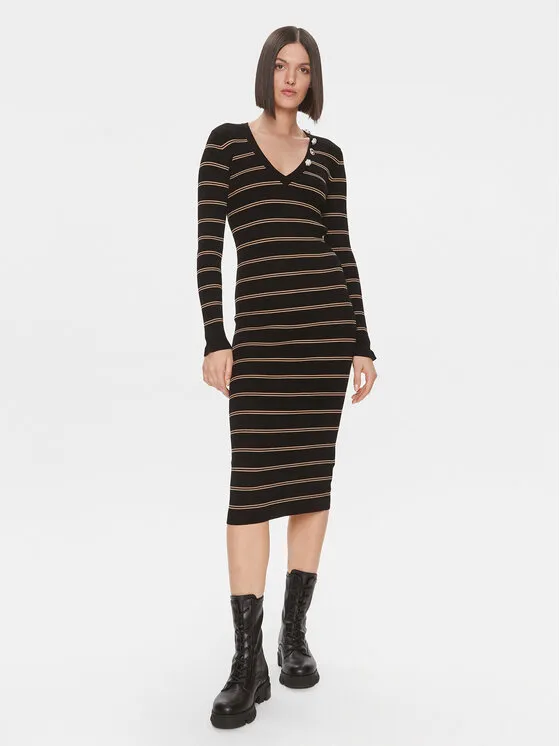 Strickkleid · Schwarz · Midi