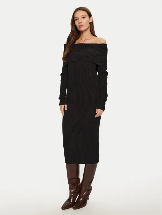 Strickkleid · Schwarz · Midi