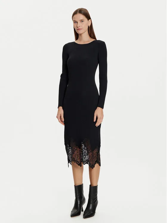 Strickkleid · Schwarz · Midi