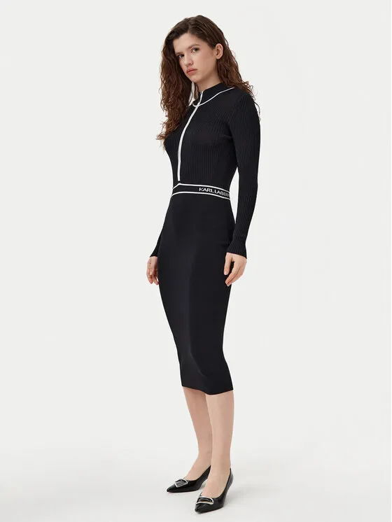 Strickkleid · Schwarz · Midi