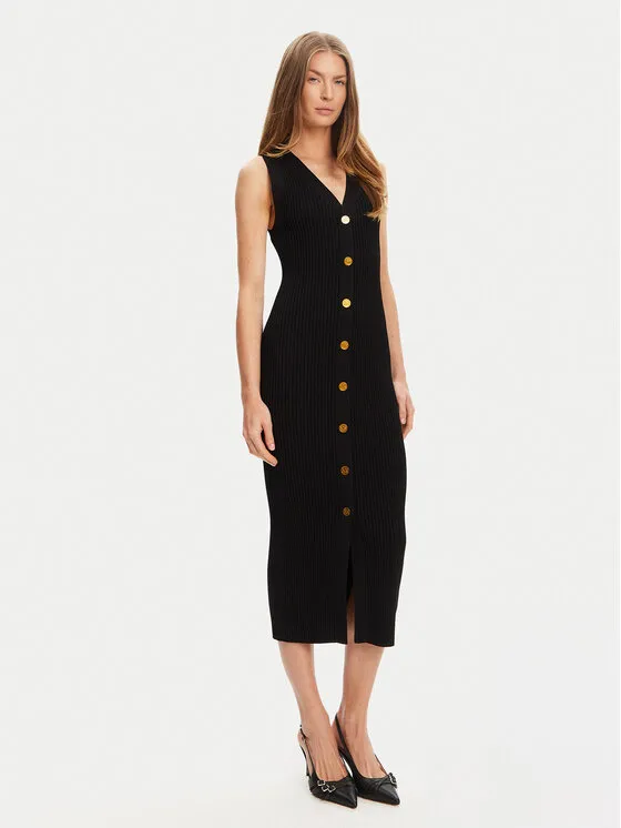 Strickkleid · Schwarz · Midi