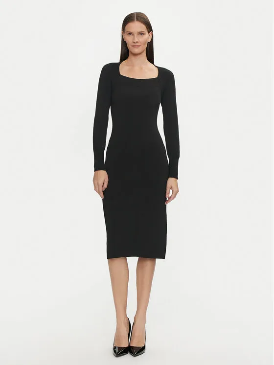 Strickkleid · Schwarz · Midi