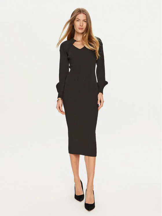 Strickkleid · Schwarz · Midi