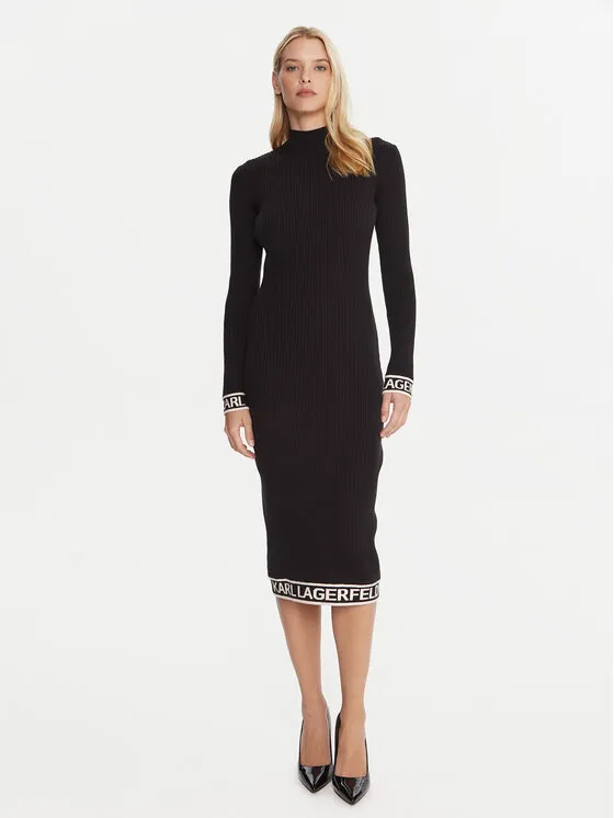 Strickkleid · Schwarz · Midi