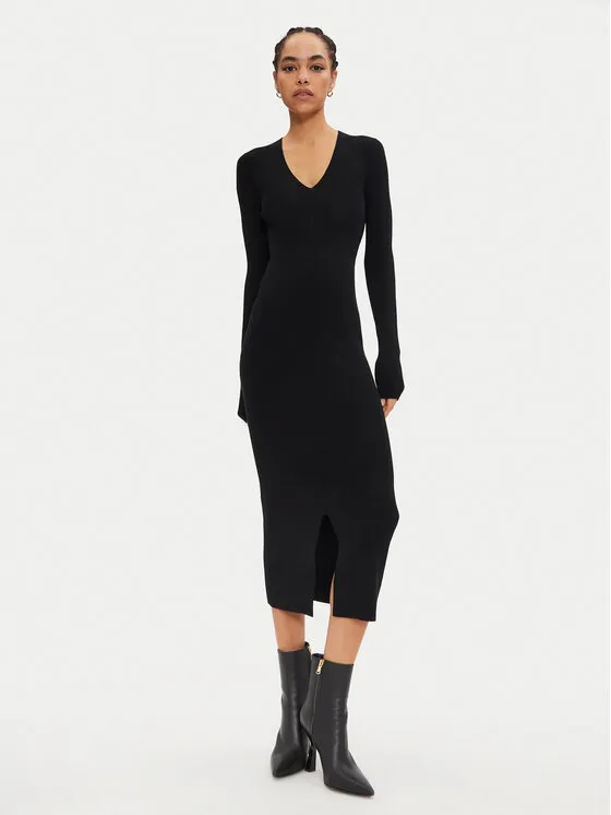 Strickkleid · Schwarz · Midi