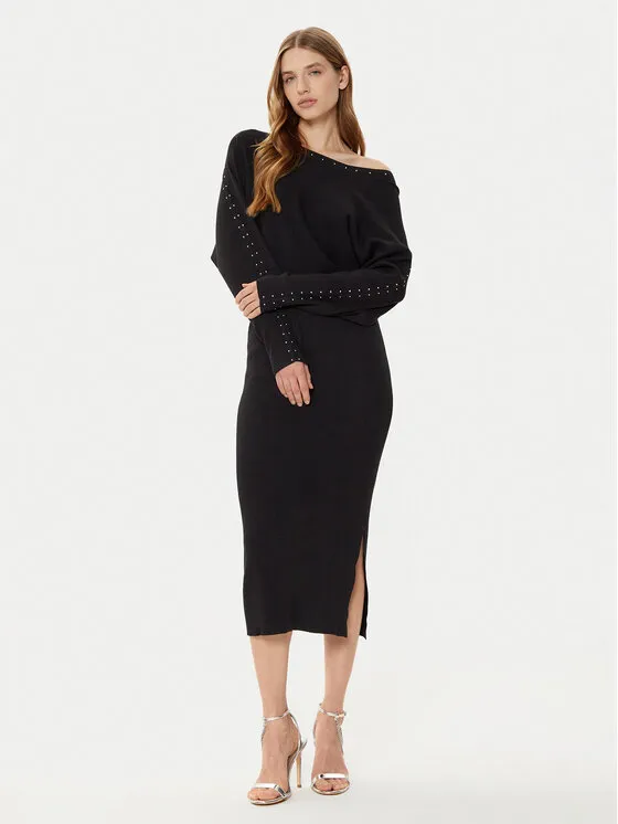 Strickkleid · Schwarz · Midi