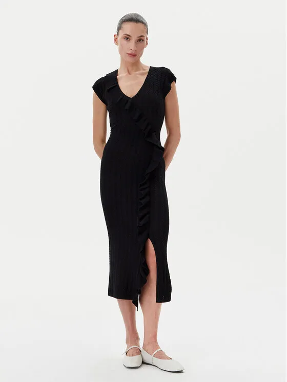 Strickkleid · Schwarz · Midi