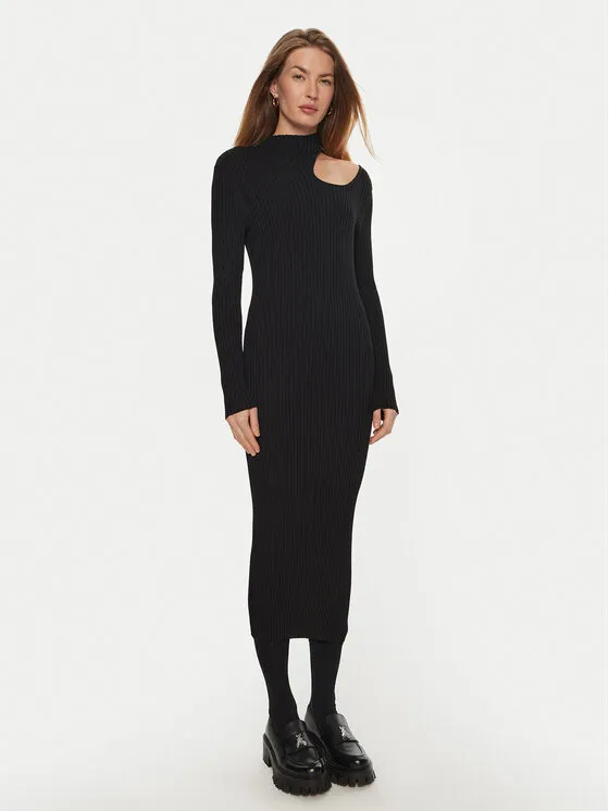 Strickkleid · Schwarz · Midi