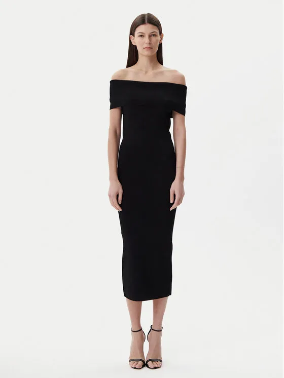 Strickkleid · Schwarz · Midi