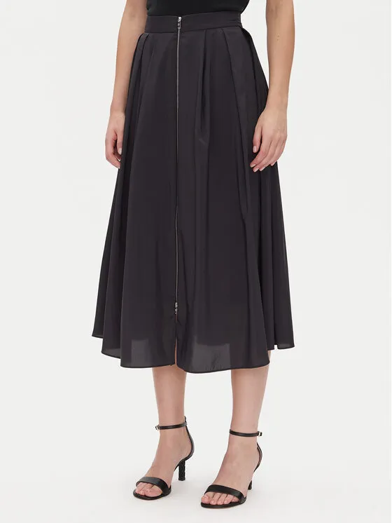 Trapezförmiger Rock · Schwarz · Midi