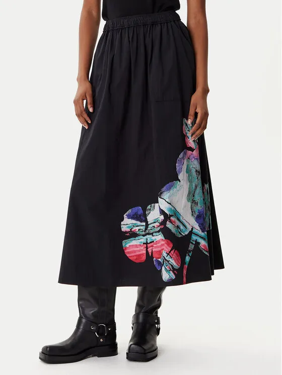 Trapezförmiger Rock · Schwarz · Midi