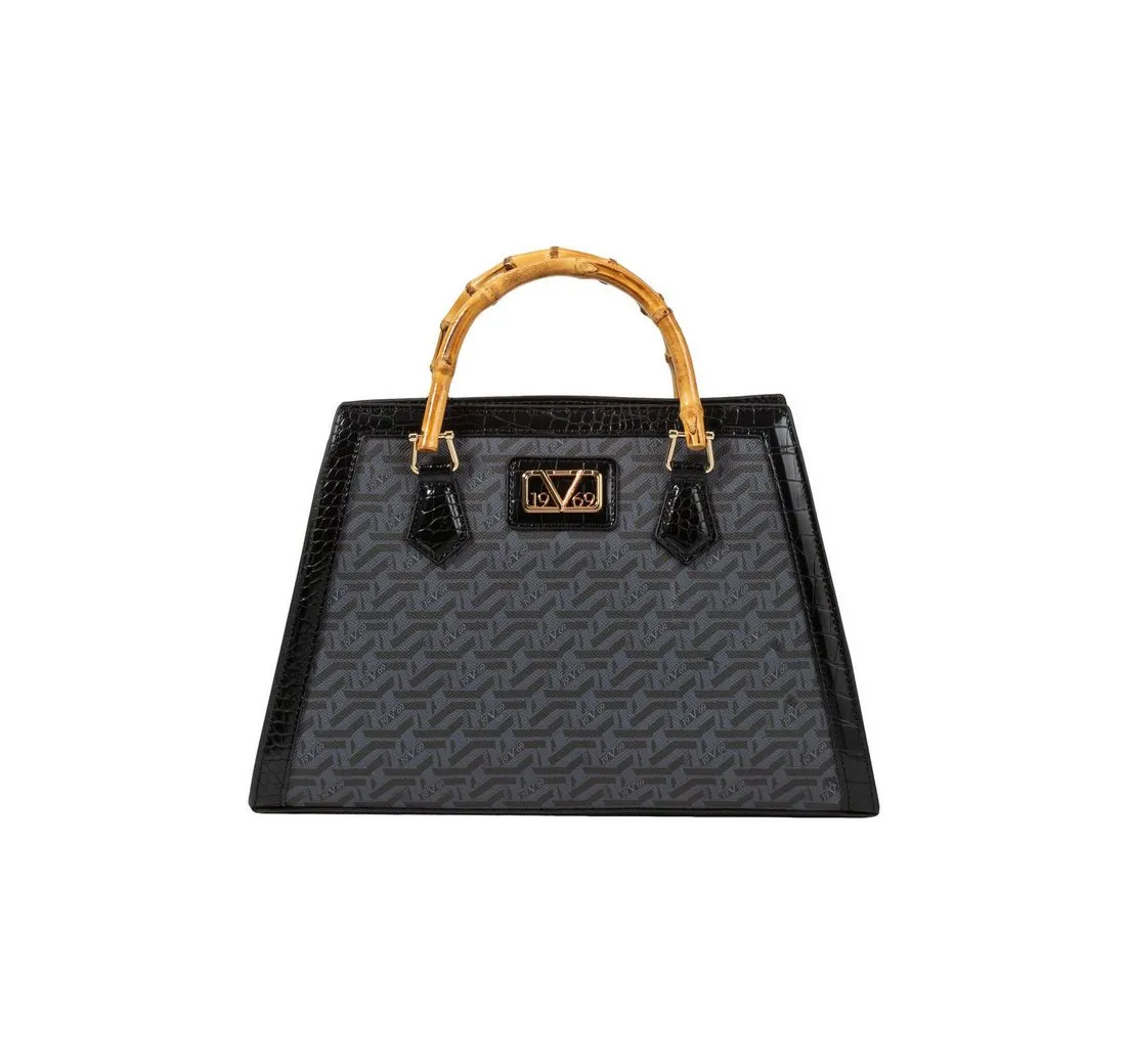 19V69 ITALIA Handtasche AKIKO AOP, mit goldenen Accessoires, Bambusgriffen und Croco-Muster