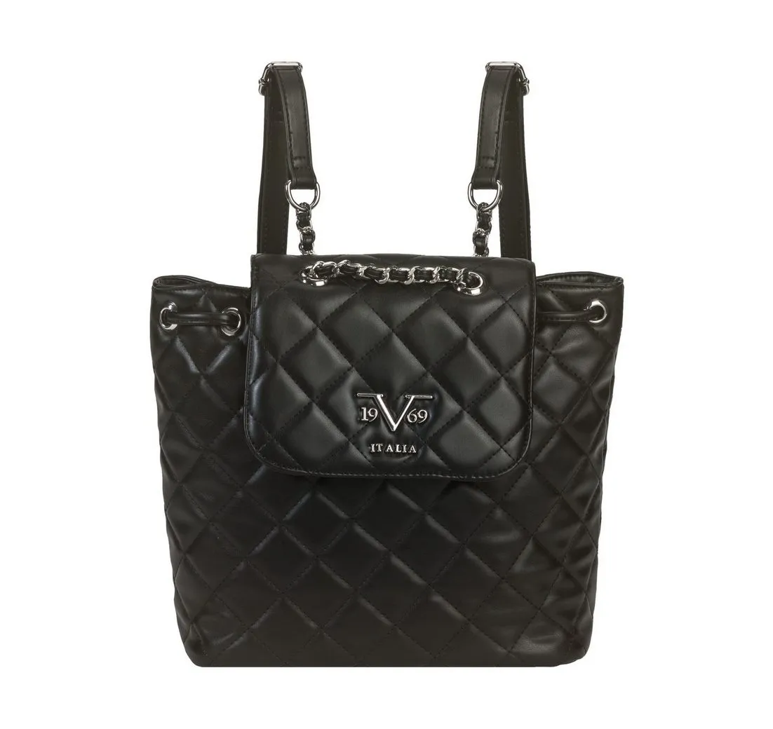 19V69 ITALIA Handtasche ELENORA SILVER, Hochwertig geräumiger Damen Rucksack mit elegantem Steppdesign