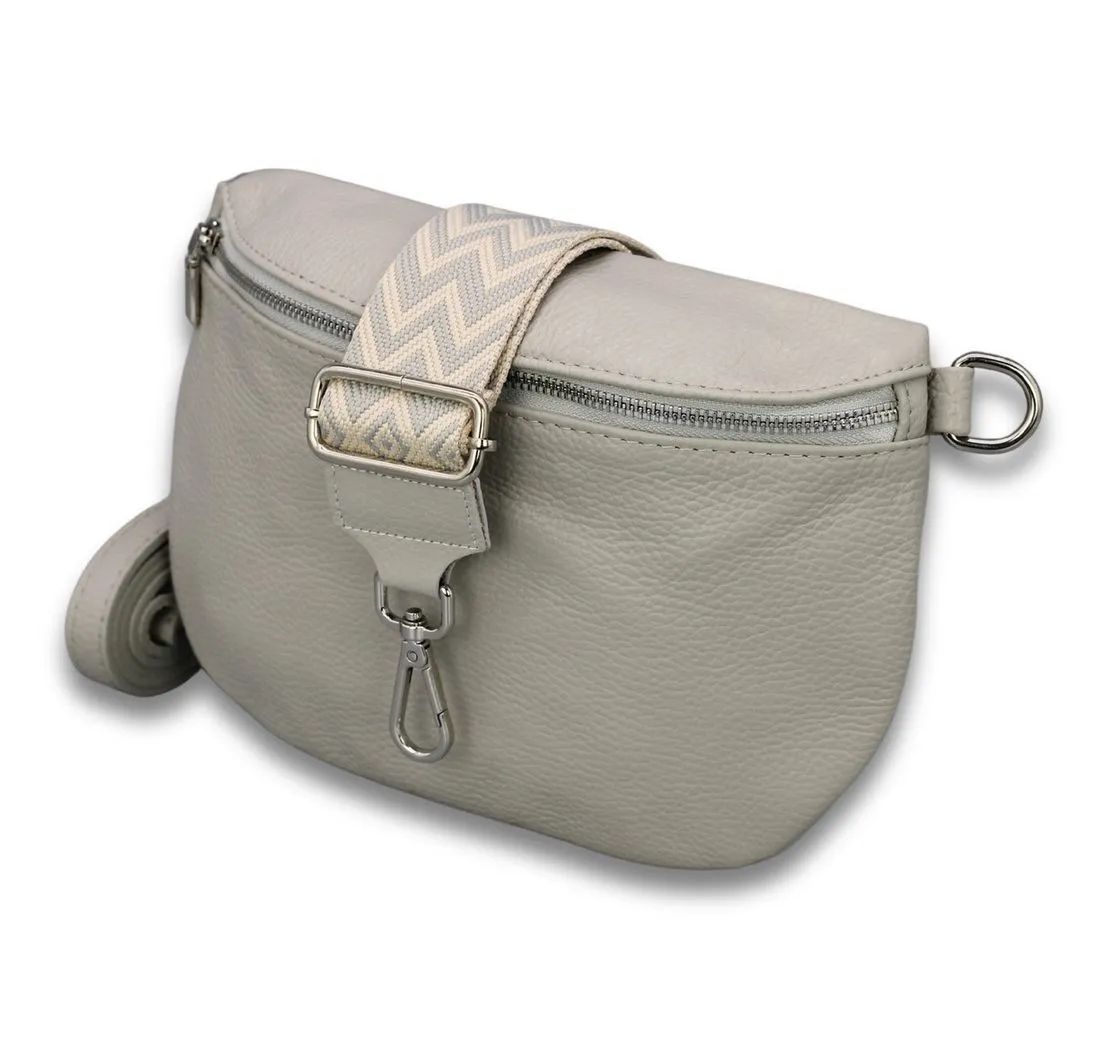Adel Bags Schultertasche ADA Bauchtasche Damen Leder, mit breiten Gemusterten Riemen, mit 3 Fächer, stylische Gürteltasche, 12 Farboptionen, Made in Italy