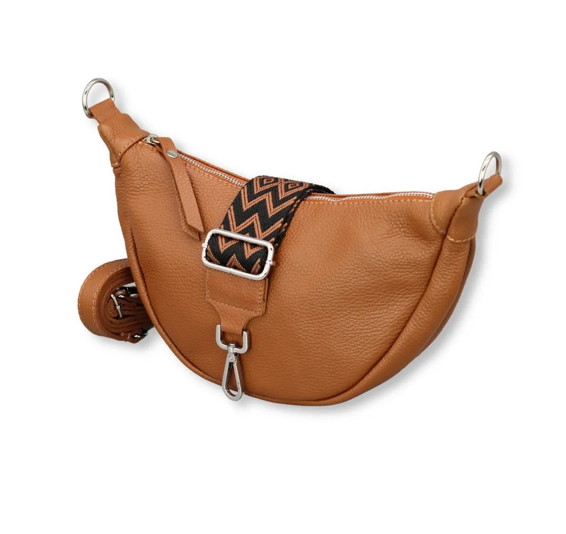 Adel Bags Schultertasche DIANA Halbmond Tasche Leder, Umhängetasche für Damen, Gürteltaschen, echt Leder, Made in Italy