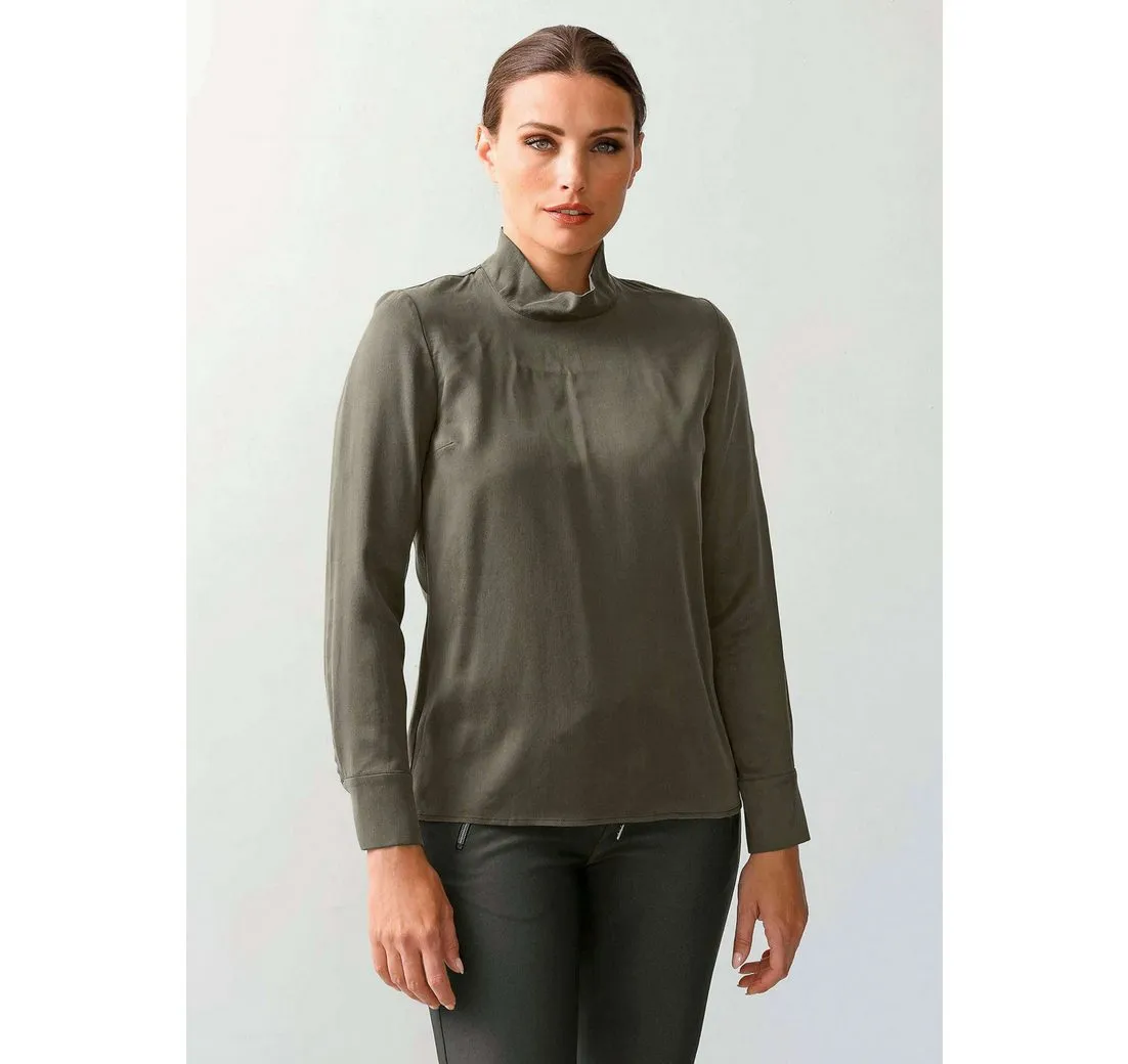 ALBA MODA Langarmbluse Satinbluse mit Stehkragen