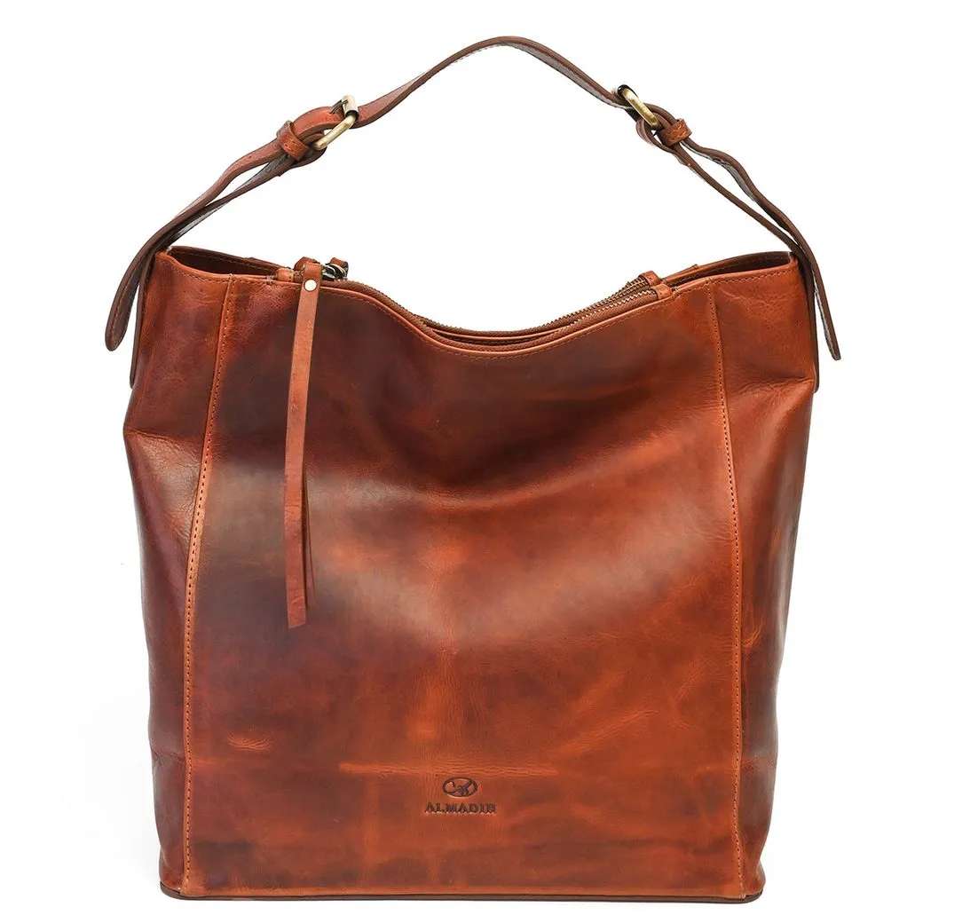 ALMADIH Handtasche Leder Damentasche ELLA Umhängetasche Ledertasche Freizeittasche.