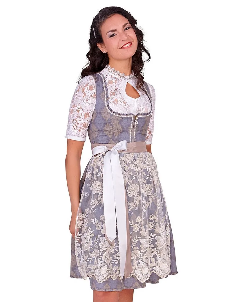 ALPENFEE TRACHT Dirndl Midi Dirndl 2tlg. - BELLE - grau