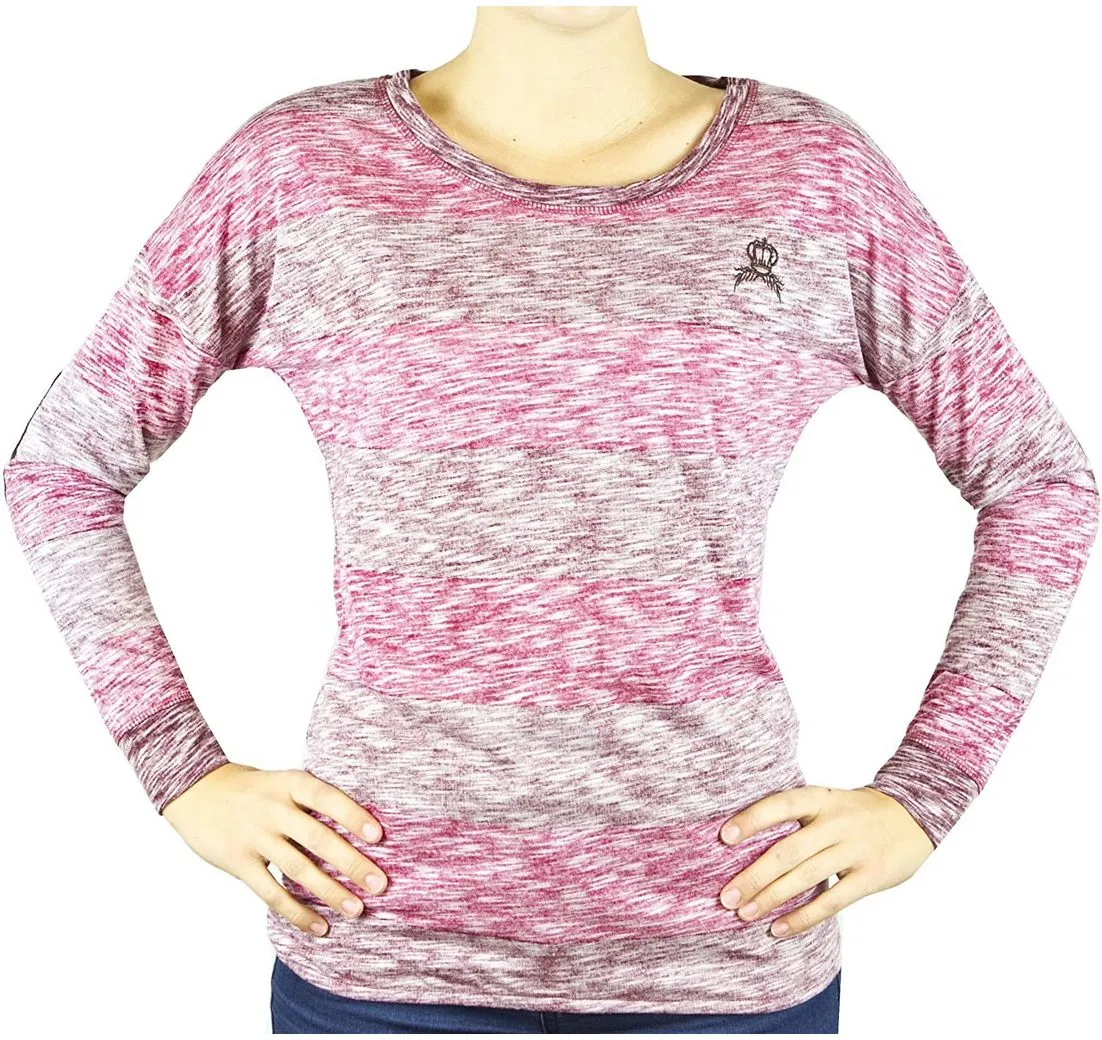 AVAMIA T-Shirt Fresh Made, Damen Langarmshirt Shirt mit Breiten Streifen Ellenbogenflicken