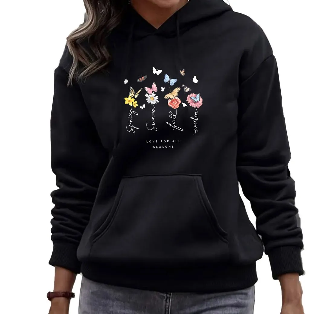 BANCO Hoodie Damen Schmetterling Unifarben Unifarben, Größen XS bis 6XL, hochwertiger Druck